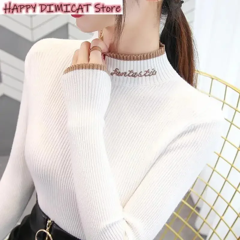 Women's Long Sleeve Turtleneck Sweater, Korean Knit Pullovers, Bottoming Shirt, Casual Tops, Autumn, Winter, Fashion