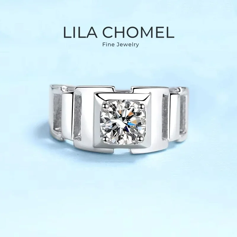 

Men Wedding Band 18K White Gold Engagement 1CT Moissanite Diamond Birthday Gift PT950 Platinum Boy Friend Valentine's Day Rings