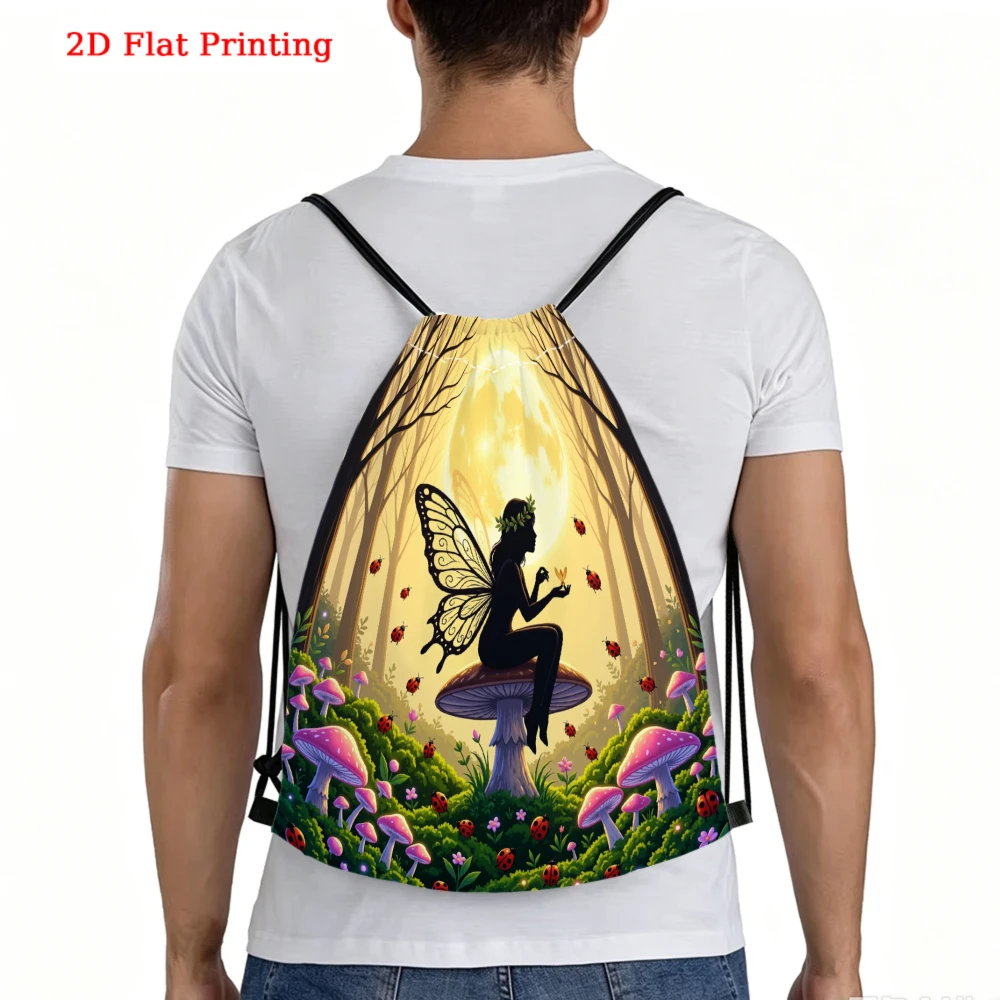 Fairy Sitting On Mushroom Drawstring Backpack, Travel Shoe Bag, Fitness Sports Backpack, Travel Outdoor Drawstring Bag