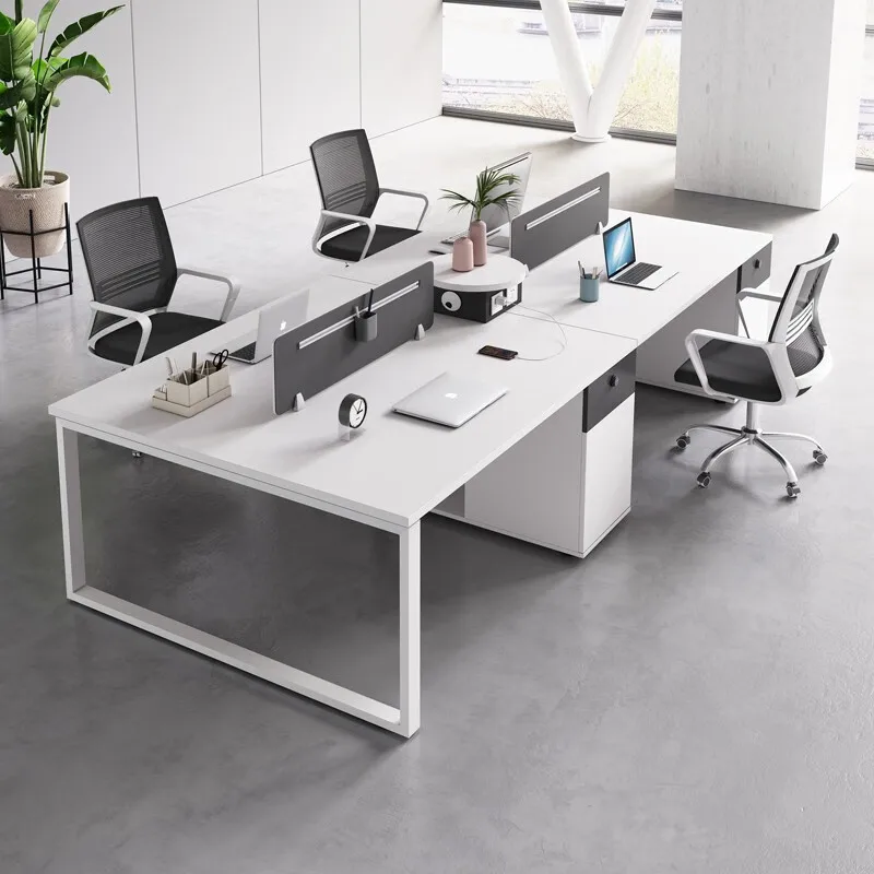 

Four-person workplace staff desk single card employee light luxury white screen double financial manufacturer wholesale
