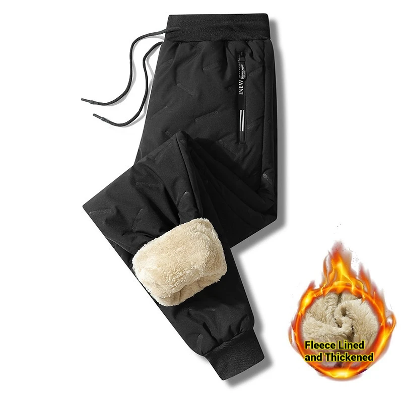 

Mens Thermal Winter Pants Lamb Wool Cotton Blend Fleece Lined Cold Weather Trousers Elastic Waist Comfortable Warm Windproof Sla