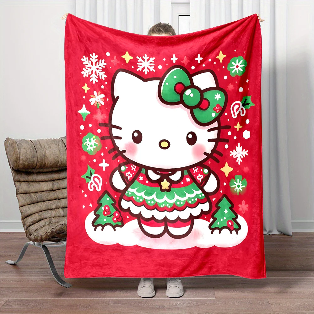 Hello Kitty Christmas Print Blanket Children Adult Blanket Soft and Warm Bedding for Bed Sofa Outdoor Travel Cover Blanket Gifts