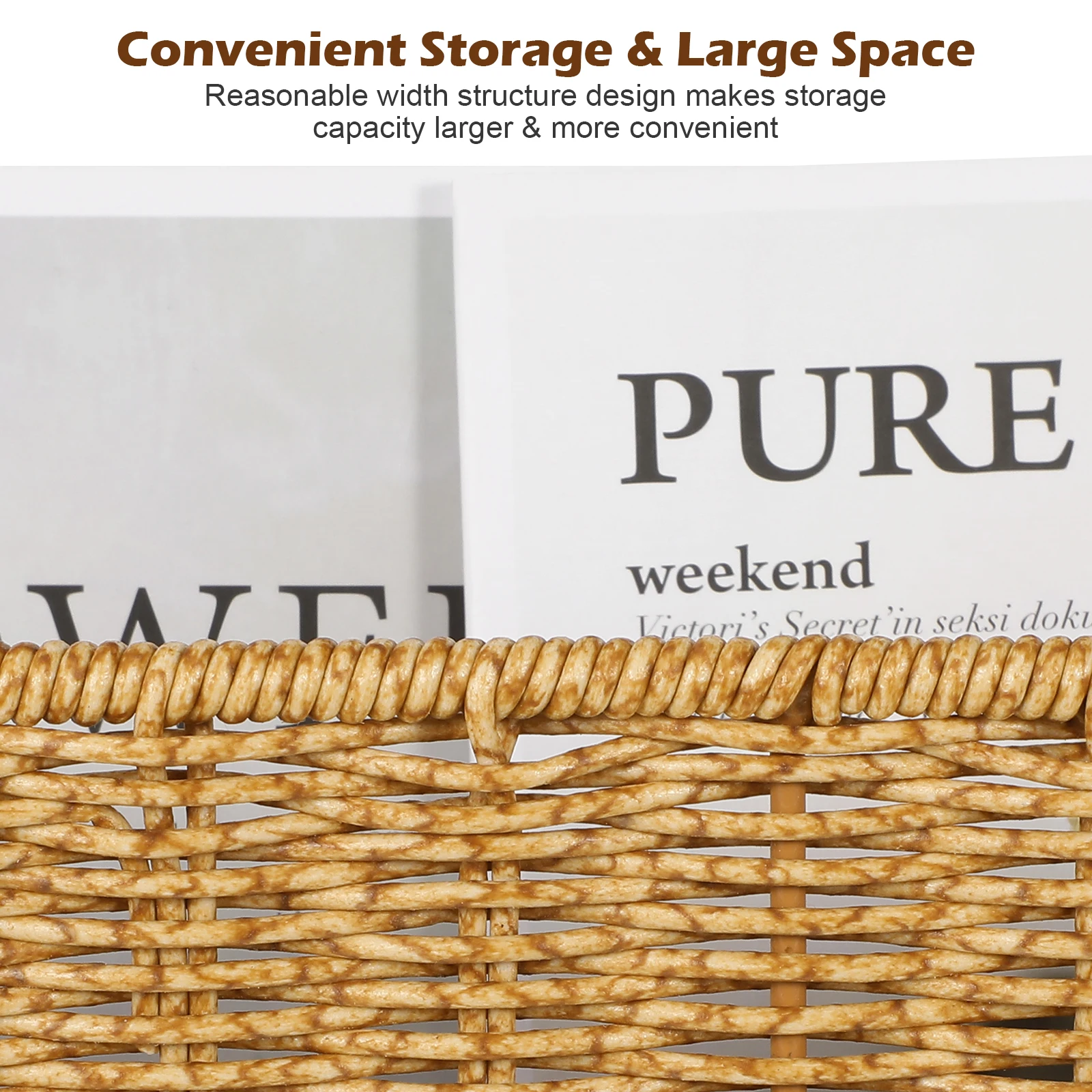 

Hollow Handle Woven Basket Imitation Rattan Desktop Storage Organizer Large Space Household Multipurpose Woven Storage