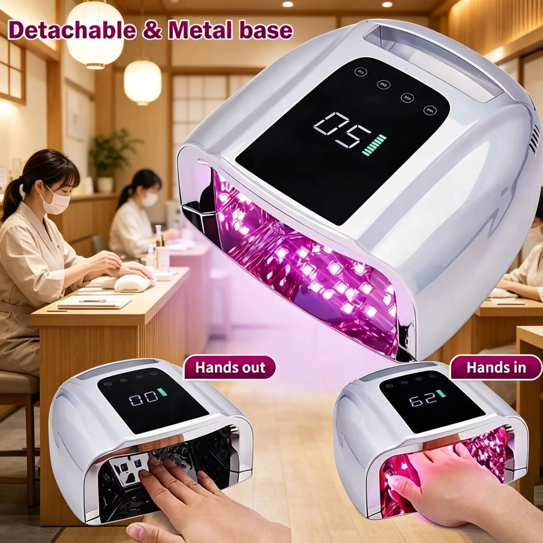 96W Rechargeable Uv Led Nail Lamp Mirror Reflective With Metal Pad For Nails