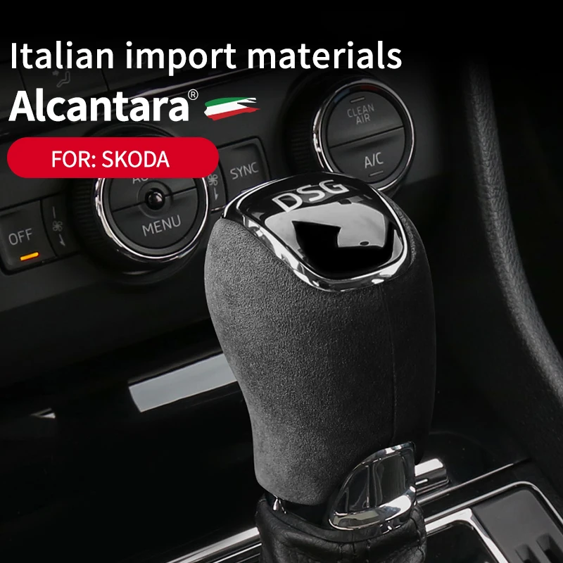 Top Italian Alcantara Gear Lever Stick Shift Knob Cover Cap For Skoda Superb Octavia Rapid Kamiq Shifter Hanld Moulding Pad