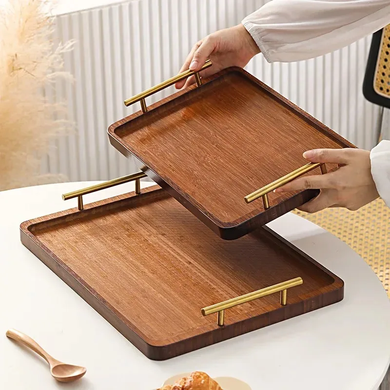 

Прямоугольная бытовая посуда, деревянная тарелка для чая Dim Sum Hotel, бамбуковая тарелка, коммерческая с ручкой