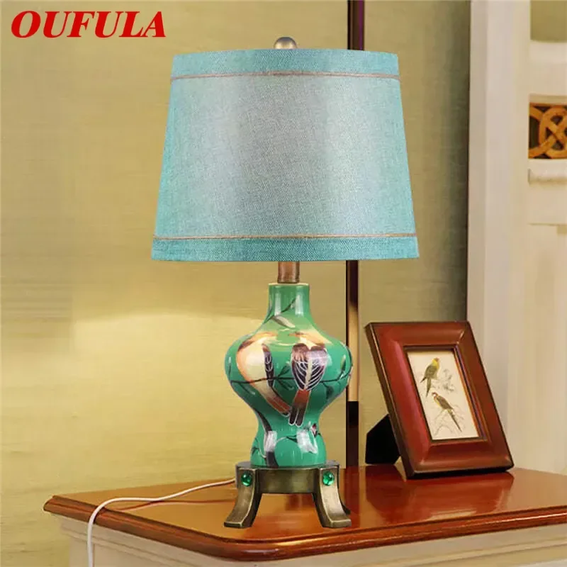 

OUFULA American Retro Table Lamp French Luxury Living Room Study Villa Hotel Bedroom LED Bedside Desk Light