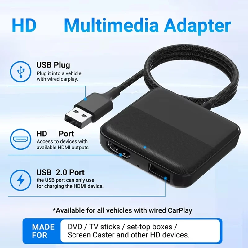 Car Converter -Compatible Multimedia Adapter Wired To Wireless Carplay For Android TV-Stick Game Box