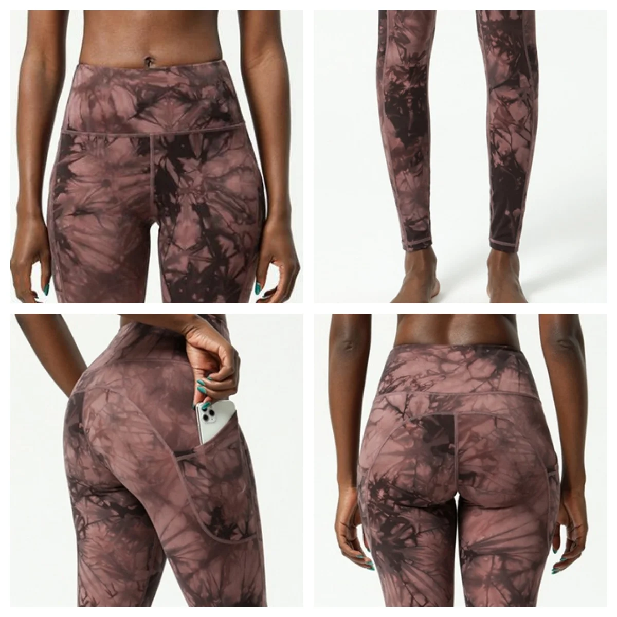 Women\'s tie-dye high waist hip lift side pocket yoga nine-point leggings tights fitness training sports running pants with logo