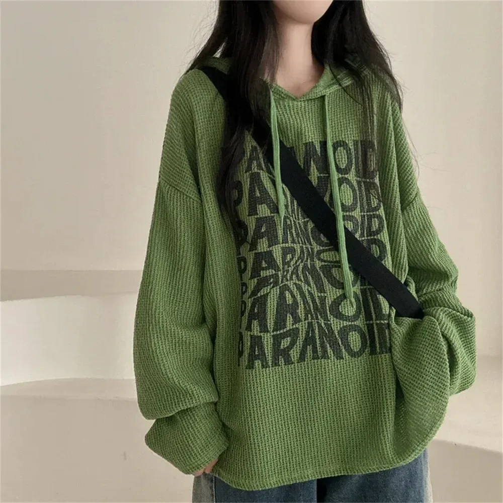 Women's Hooded Sweatshirt Thin Outerwear Casual Loose Style Fleece Lined Autumn Winter Korean Version Japanese Lazy Style