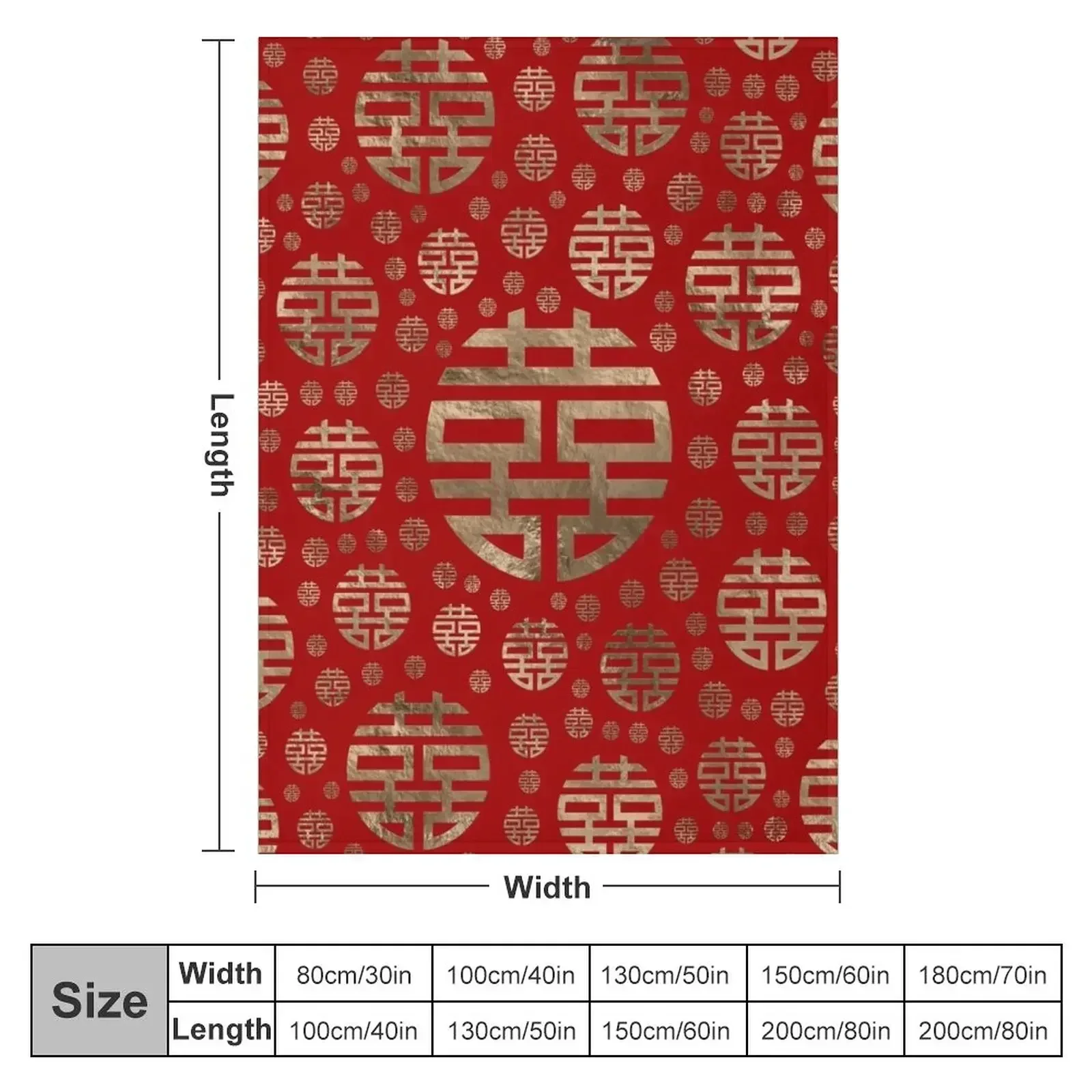 Double Happiness Symbol pattern - Gold on red Throw Blanket couch cozy soft plush fuzzy picnic outdoor blanket