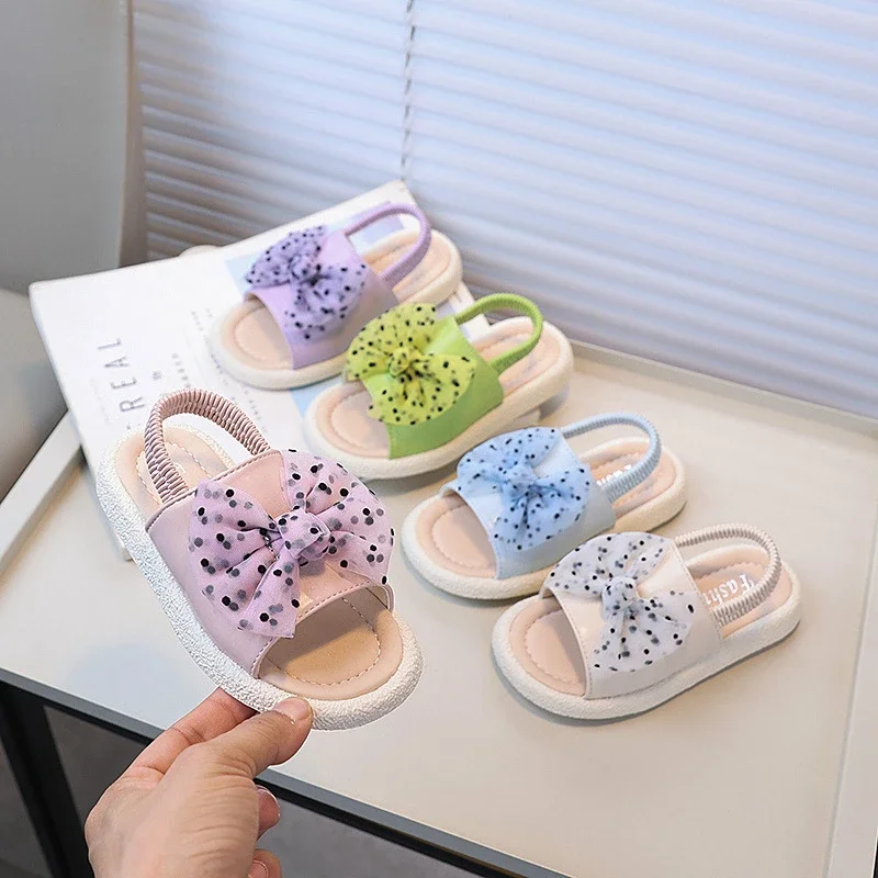สาวฤดูร้อนรองเท้าแตะเปิดนิ้วเท้าเด็ก Causal Beach รองเท้าแตะ Bowknot Polka Dot Design เด็กแฟชั่นเจ้าหญิงแบนรองเท้าแตะนุ่ม