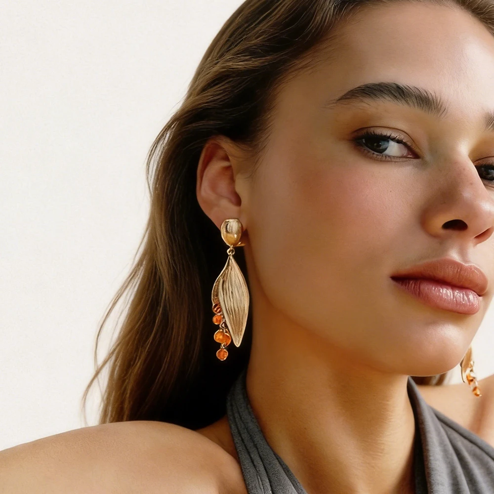 

ZAAA New Flower Shaped Handmade Bead Dangle Earrings for Women Retro Metal Leaf Earrings Summer Party Statement Jewelry Gifts