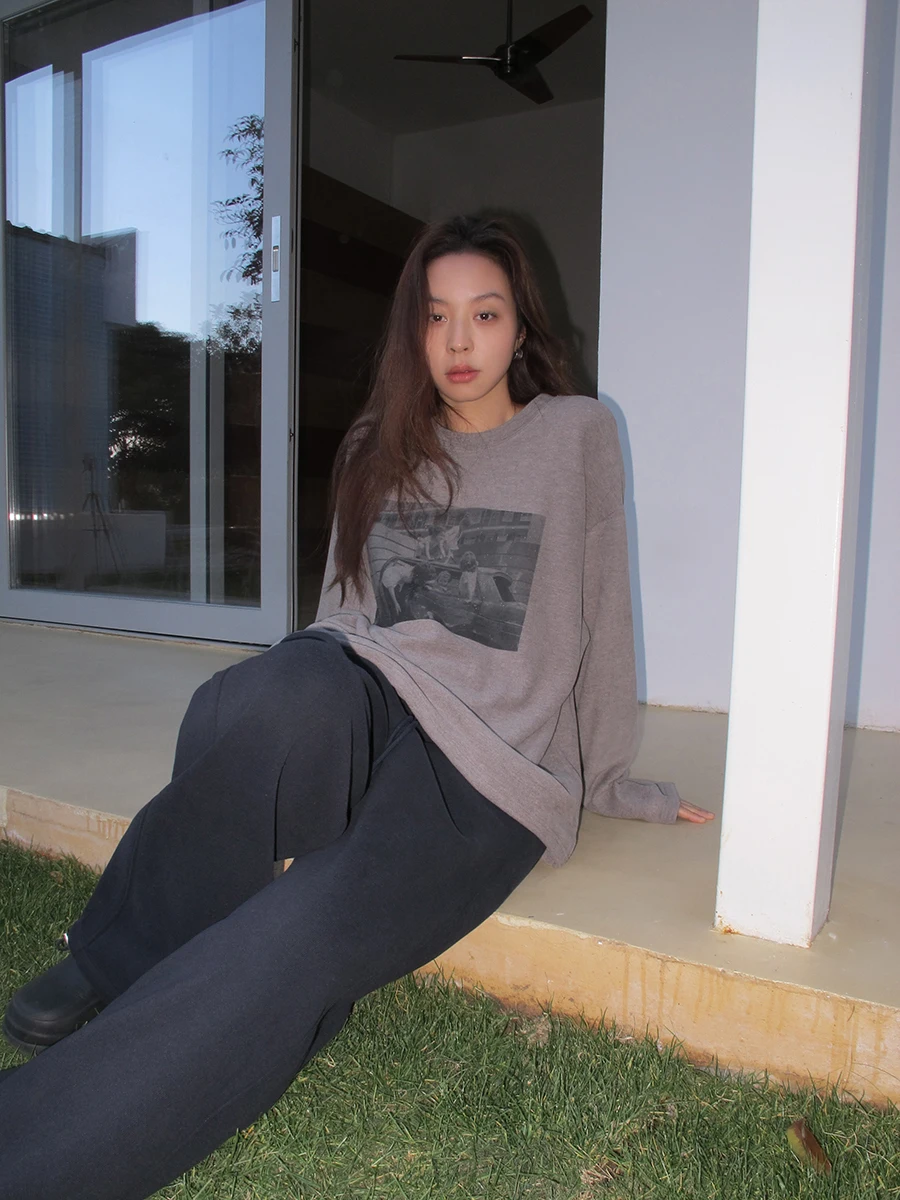 

Comfortable Velvet Long Sve T-irt Women's Autumn Winter Inner Wear round Ne Print Base Layer irt Korean Sle Commute