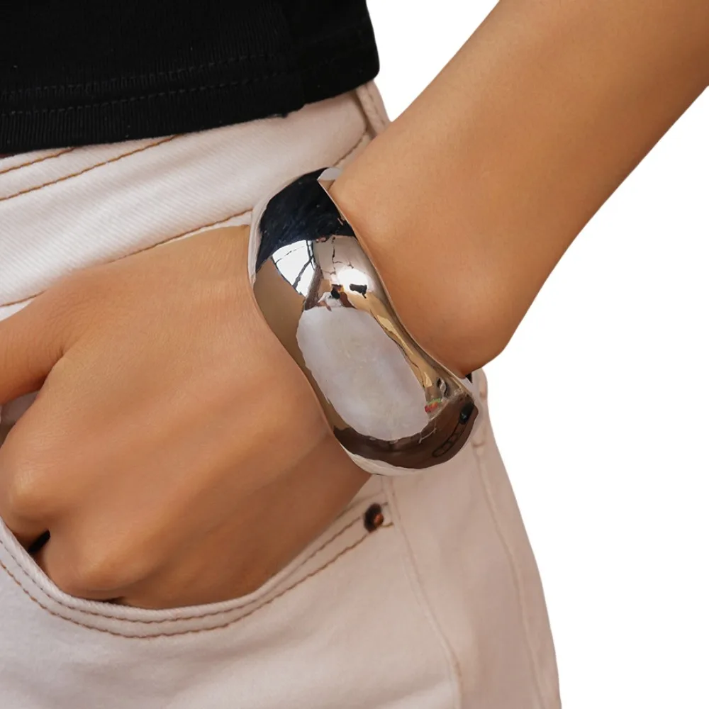 

Jewelry Accessories Wide Irregular Bangle Gold Silver Color Europe American Style Metal Cuff Bangles Wide Opening
