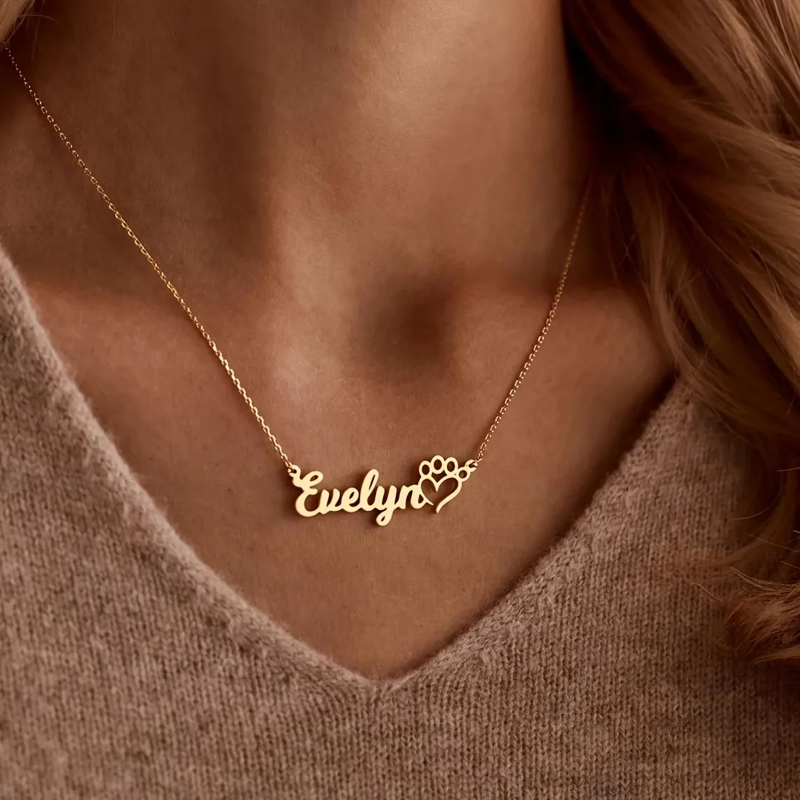 Personalized Pet Name Necklace Heart Paw Print Customized Letter Pendant Stainless Steel Chain Choker Jewelry for Birthday Gift view 2