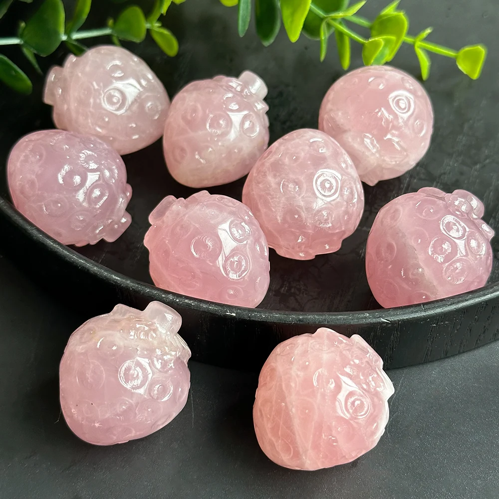 1pc Natural Rose Quartz Strawberry Carving Hand Carved Romantic Special Valentine\'s Day Christmas Gifts,Crystal Fruit Carving Ho