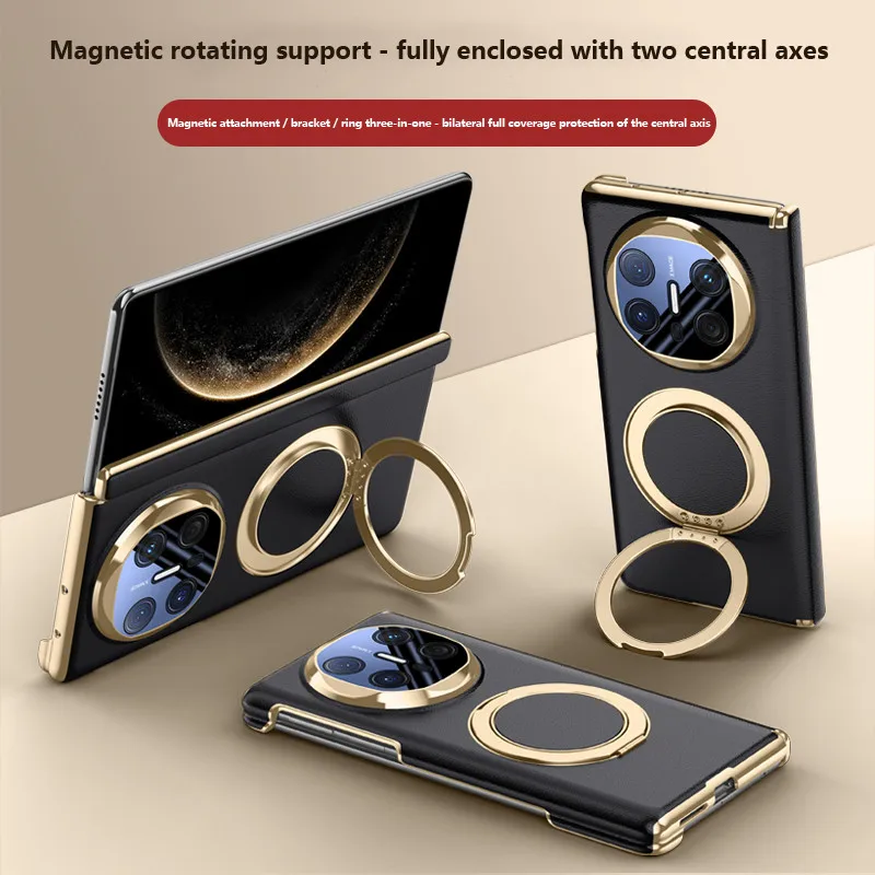 

360 ° Чехол с вращающимся кронштейном для Huawei Mate X6 X5 X3 MATEX6 5G, кожаный магнитный держатель с кольцом, противоударный чехол с закаленной пленкой
