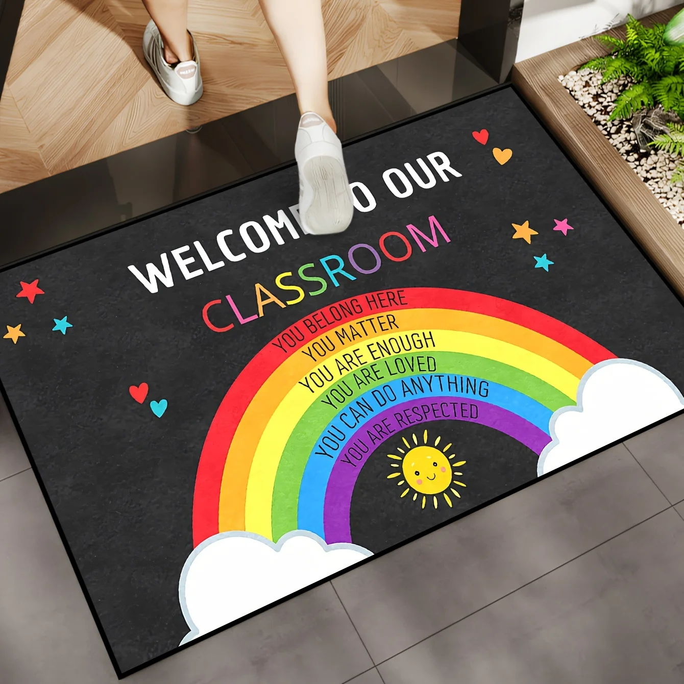 VIKAMA Rainbow Doormat Welcomes Sunshine Mat Brings Good Mood Home Decor Living Room Mat Rug For Bedroom Easy To Clean