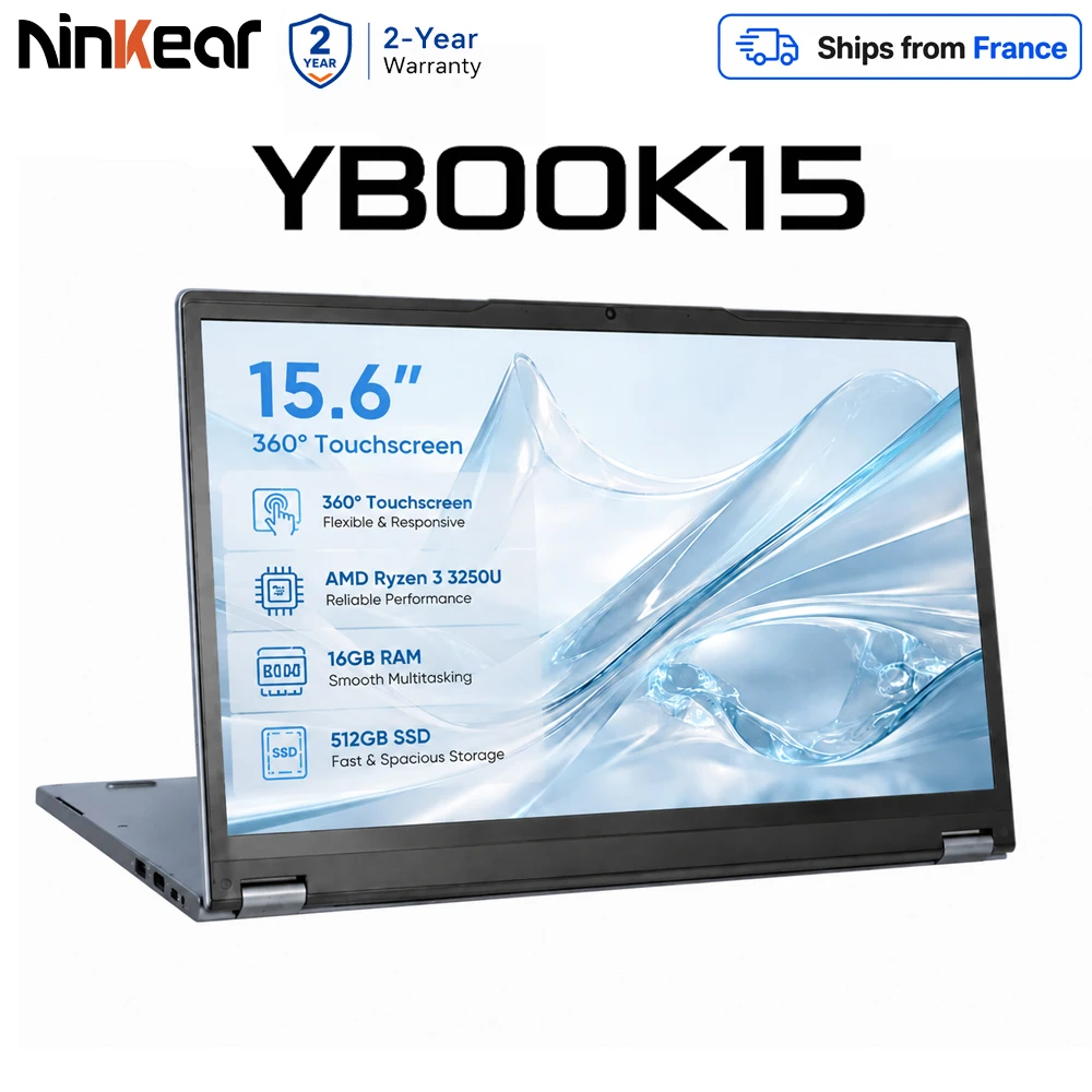 Ninkear YBook15 Laptop 2 in 1 15.6'' FHD IPS Touchscreen 360° ° Notebook Convertibile AMD Ryzen 3 3250U 16GB DDR4 512GB SSD WiFi Bluetooth Tastiera