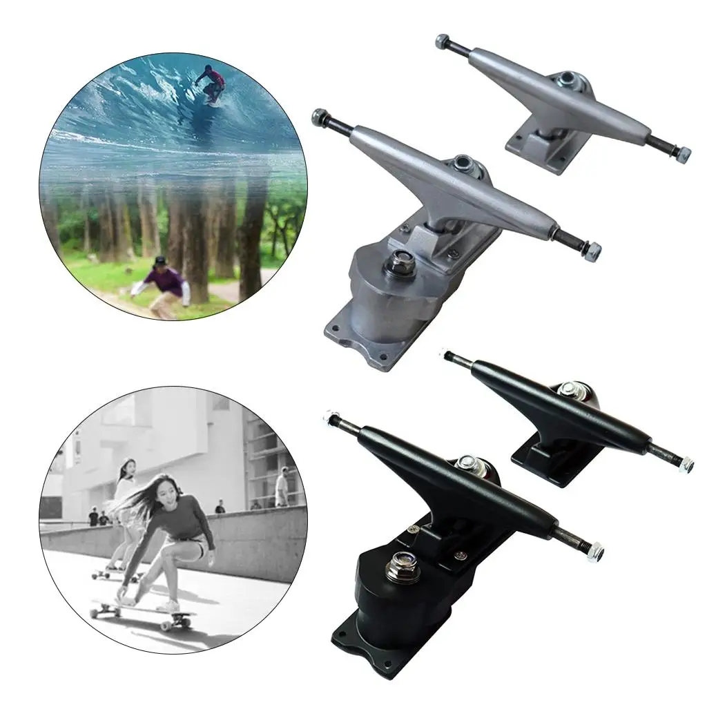 زوج واحد من شاحنات لوح التزلج مقاس 6.25 بوصة باللون الأسود/الفضي (شاحنتان) أجهزة تركيب البطانات لسطح اللوح الطويلة