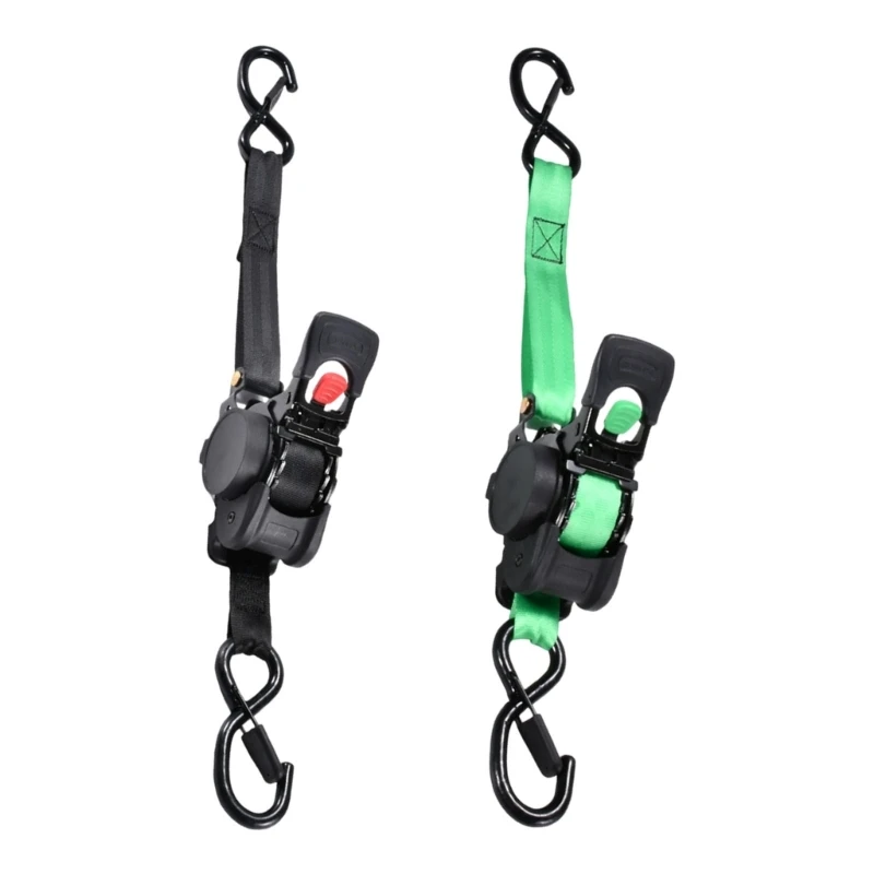 Motorbike Tie Down Strap Belts with Automatic Retraction, Center Winding Assembly, Lever Control, and Variable Length 68UF