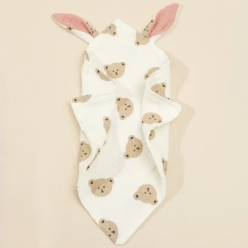 Baby Anti-spill Clothes Double-layer CottonGauze Cute Rabbit Ears Newborn Scarf Soft and Comfortable Sleeping Blanket Baby Towel