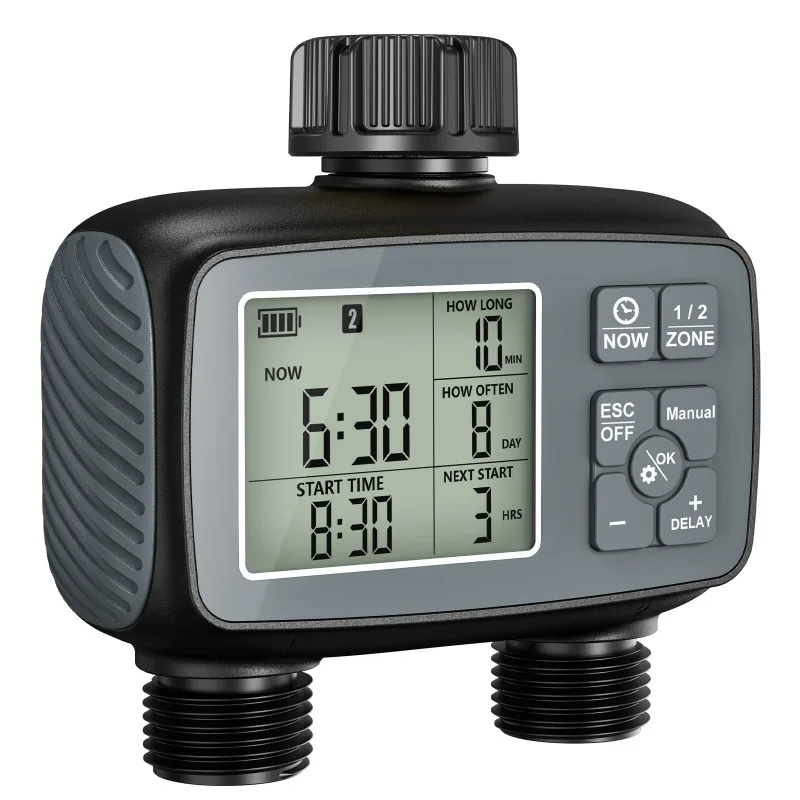 Two‑Channel Automatic Garden Water Timer Dual‑Outlet Irrigation Controller For Outdoor Plant Watering