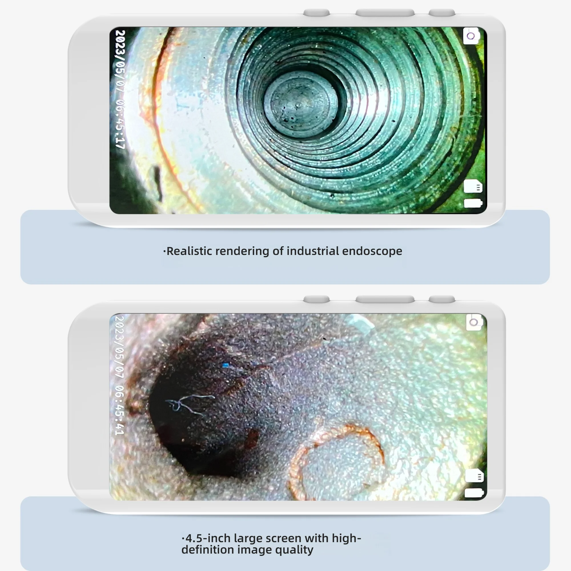 3.3mm Lens 4.5 ''HD IPS Scree Endoscope Cameras With Adjustable lighting Automotive Sewer Inspection Borescope for Android