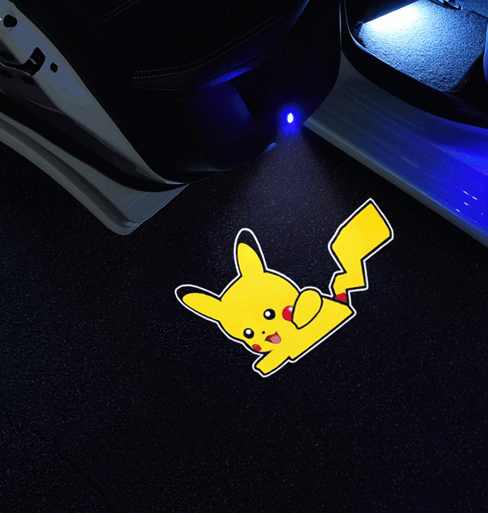 F2 Novelty LED Car Night Light Dynamic Cartoon Projector Lamp Rechargeable Car Door Atmosphere Warning Light Anime Decor Lamp