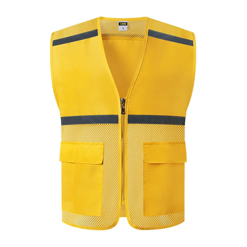 Mesh Quick-Drying Vests Male Mens Breathable Multi-pocket Fishing Vest Work Sleeveless Jacket with Hi Vis Reflective Stripes