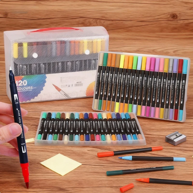 

12/36/48/60/80/100/120 цветов двусторонние акварельные ручки яркие цвета, не легко выцветают, для детской живописи граффити