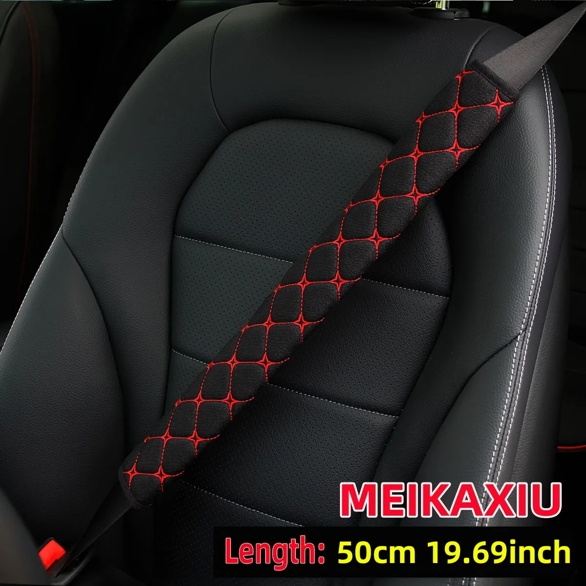 1 Stück Bestickter Atmungsaktiver Auto-Sicherheitsgurt-Schulterpolster 50cm 16,7 Zoll Auto-Innenausstattung Schwarz – Detail 3