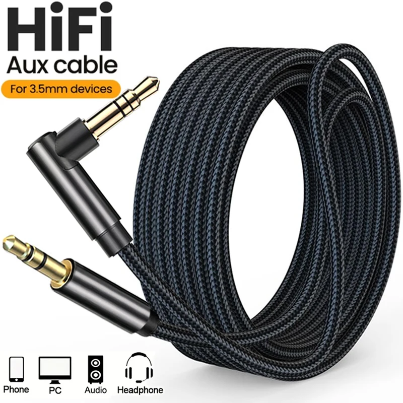 3.5mm Jack Audio Cable 90 Degree Elbow Male to Straight Male Aux HiFi Cable For Samsung Car Headphone MP3/4 Video Adapter Cord