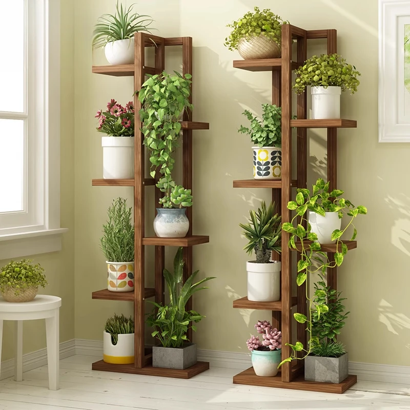 Pine Multi-Tier Plant Stand  Sturdy Freestanding Balcony Organizer  European Flower Rack for Greenery and Home Decor