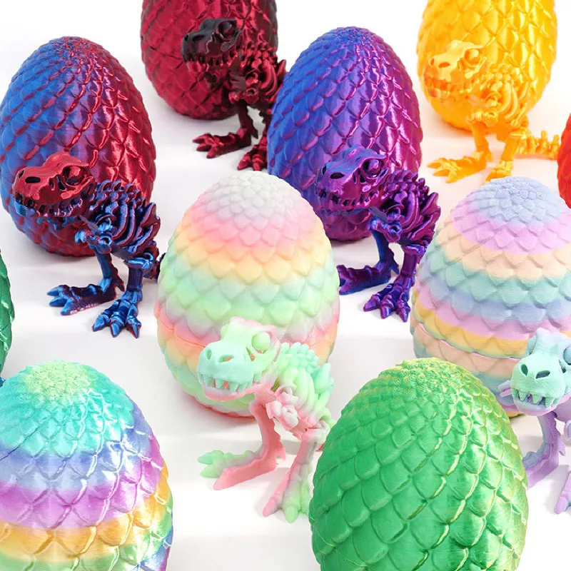 3D Printed Dinosaur Egg Set 8.5/9.5cm Dragon Egg with 13/15cm Simulate Tyrannosaurus Rex Home Ornament Kids New Year Easter Gift