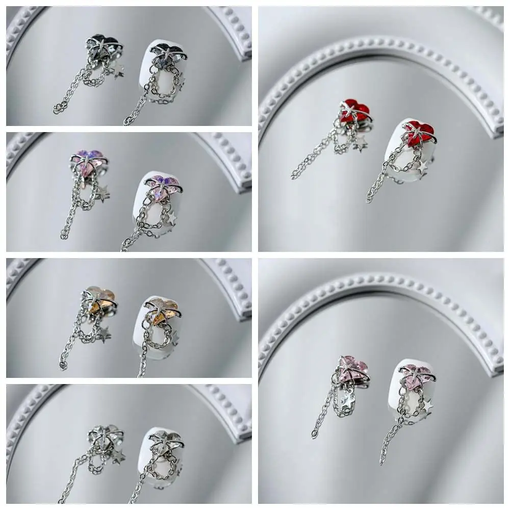 2Pcs/set Manicure Ornaments Heart Nail Decorations Metal Chain Nail Art Drills Alloy Nail Charms Heart Nail Accessories