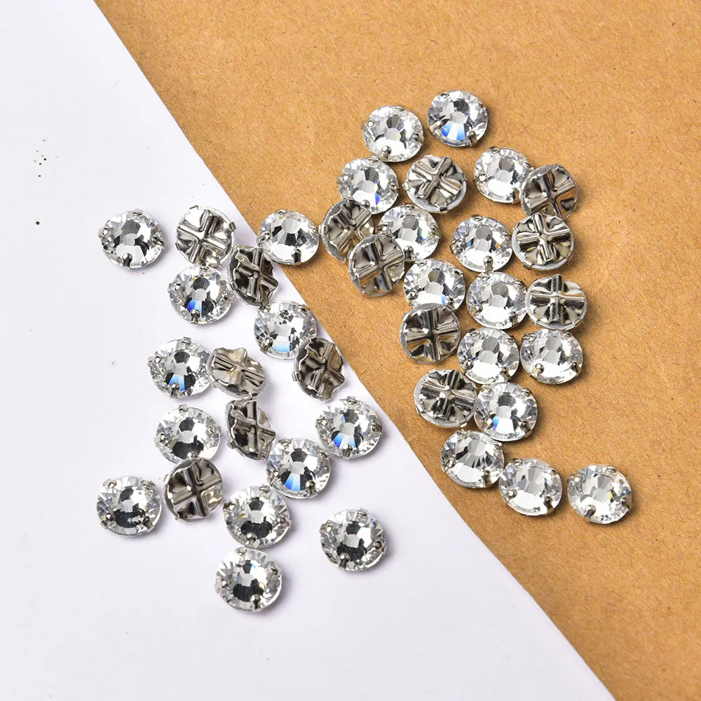 Loose Rhinestone 4Mm 5Mm 6Mm 7Mm 8Mm Mixed Size Glass Crystal Gems Flatback With Silver Claw Sew On Jewelry Craft Clothes