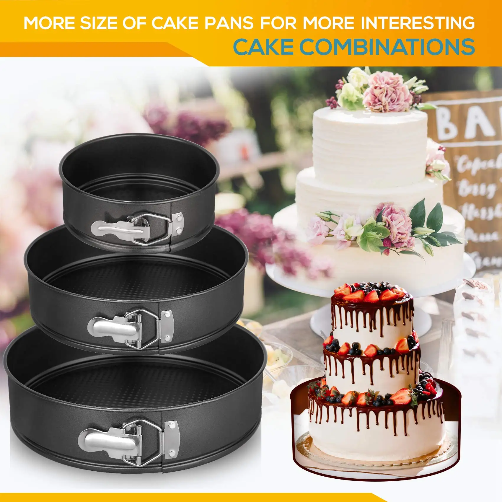 Springform Pan Set of 3 Non-stick Cheesecake Pan Leakproof Round Cake Pan Set Includes 3 Pieces 4\