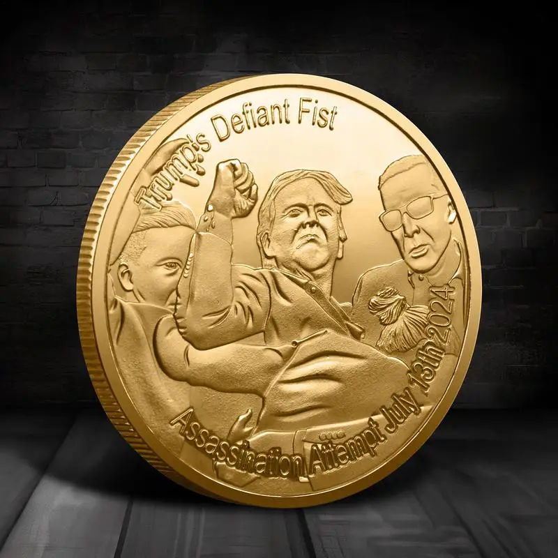 Fight DonaldTrump Gold Coin 47th President Of The United States Challenge Coin Collectibles 2024 Attack On TrumpMedal Souvenir