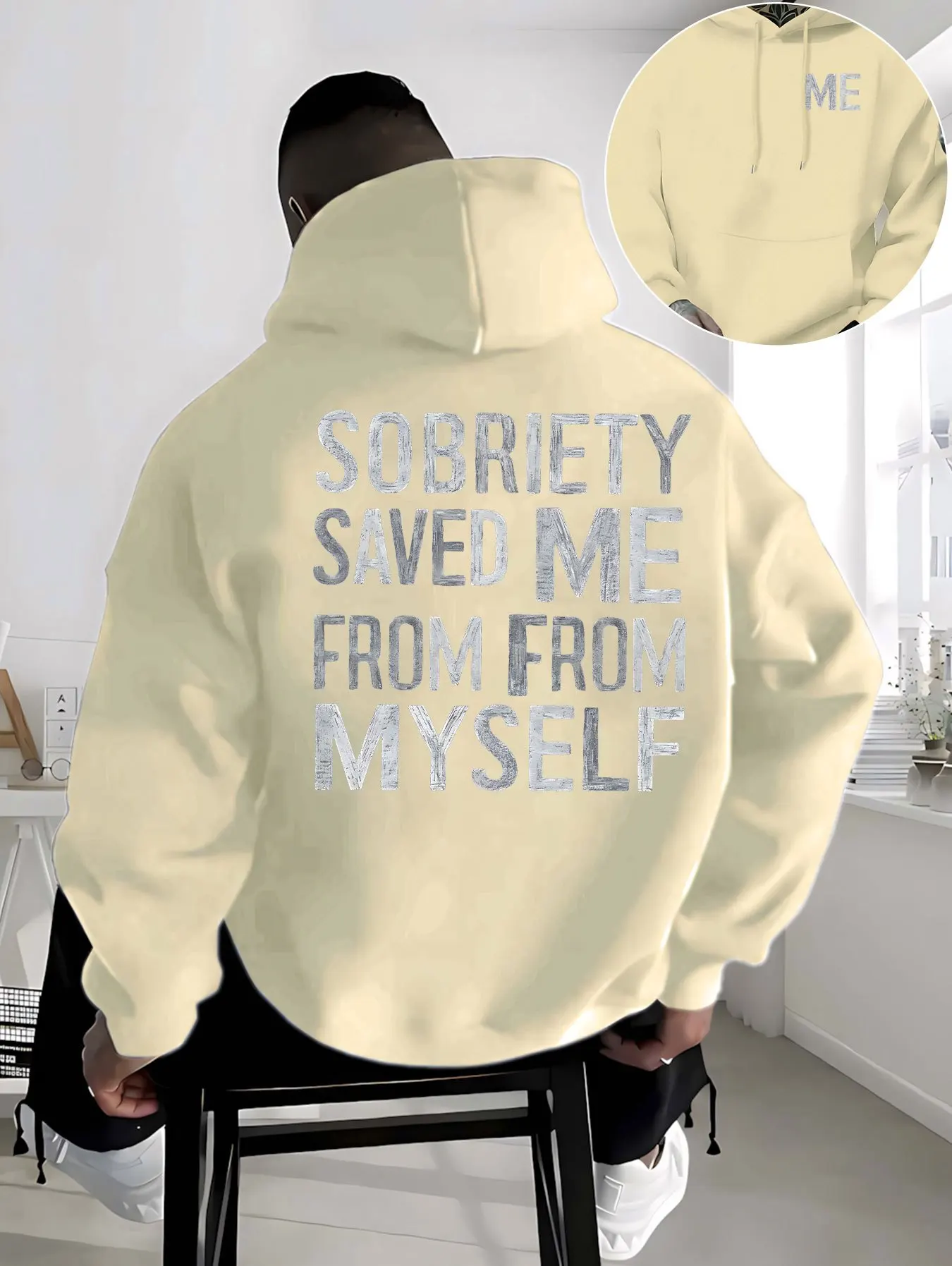 Clear-minded Life Retro Men's Hooded Sweatshirt - Design with Graphic Print - Motivational Encouragement Daily Pullover Shirt