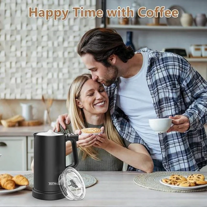 رغوة الحليب الكهربائية المزدوجة الساخنة والباردة 600 مللي رغوة الحليب الكهربائية 4 في 1 رغوة الحليب الكهربائية لكابتشينو اللاتيه