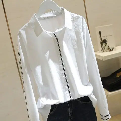 

White Shirt Versatile Long Sleeved Spring And Autumn Workwear Top Thin Collar Shirt For Women