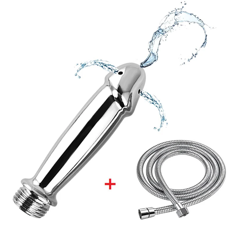 Metal Douche Shower Stainless Steel Enema Shower Bidet Shower Enema Syringe Toilet Anal Shower Head Beads Bidet Cleaning Kit