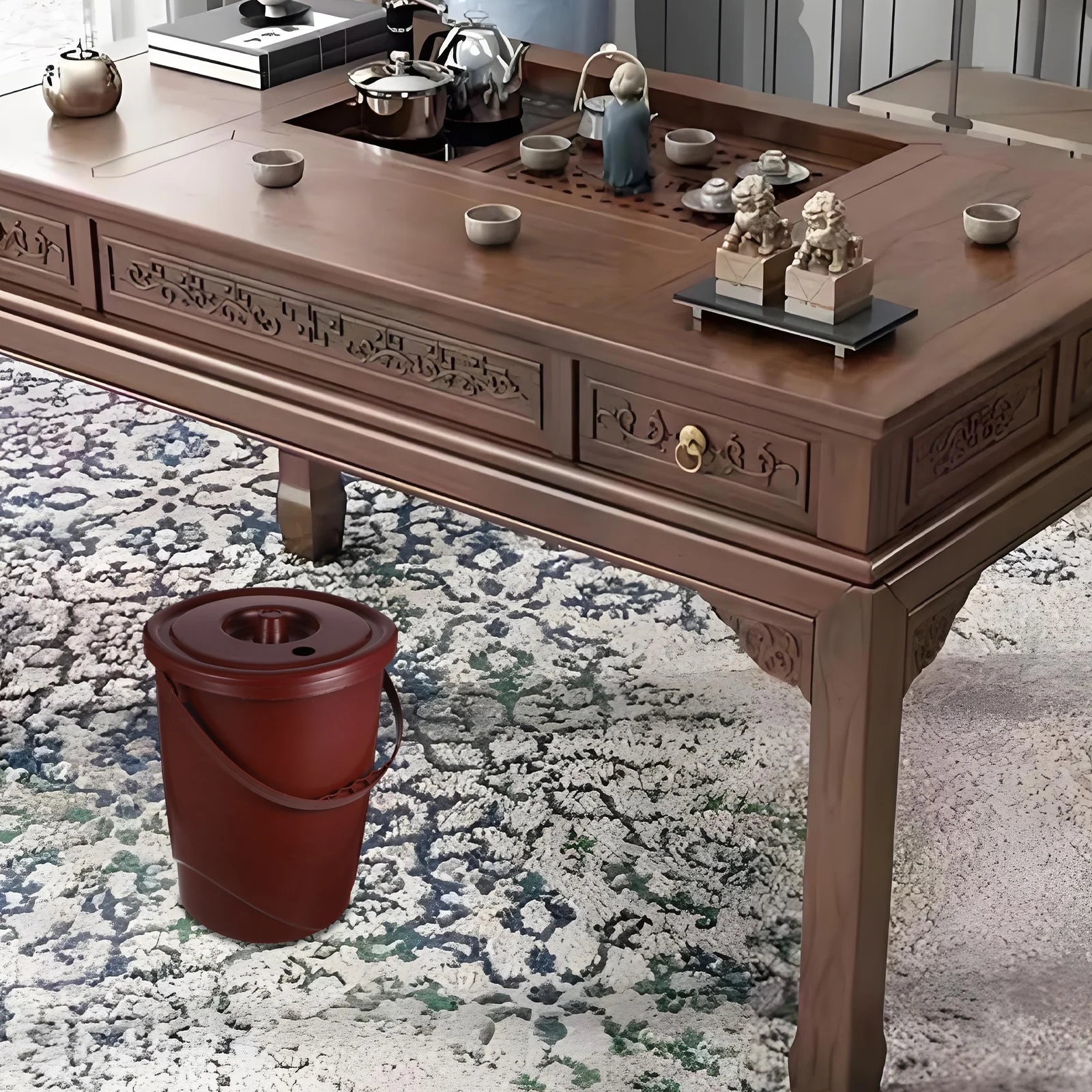 

Flip Lid Tea Dregs Bucket 5L Portable Waste Container With Handle Small Garbage Can Swing Top Trash Bin For Kitchen Office