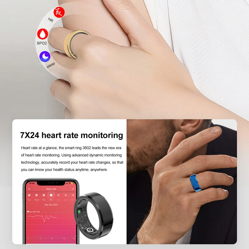 Tracker sanitario 3ATM Smart Ring Localizzatore di attività fitness multimodale per donna e uomo con registratore di monitoraggio della salute del sonno della frequenza cardiaca