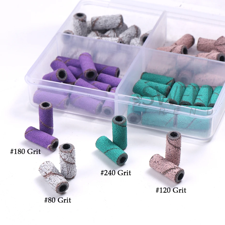 60pcs/ Box Mini Nail Drill Bits Sanding Bands 80/120/180/240 Grit Electric Manicure Gel Polish Remove Milling Accessories Tools