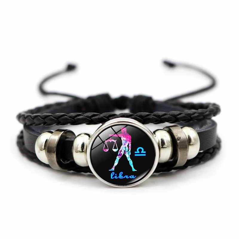 12 Constellation Charm Bracelet Men Women Fashion Multilayer Weave Leather Bangle Birthday Gifts
