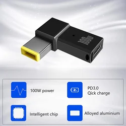 100W PD Type C Adapter Female To Square Tip Plug Converter USB-C Fast Charging Cable For Lenovo Thinkpad DC Power Connector
