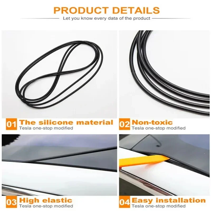 2.8M Car Roof Window Sealant Strip Sunroof Glass Seal Strip Noise Reduction Seal Strip for Tesla Model 3